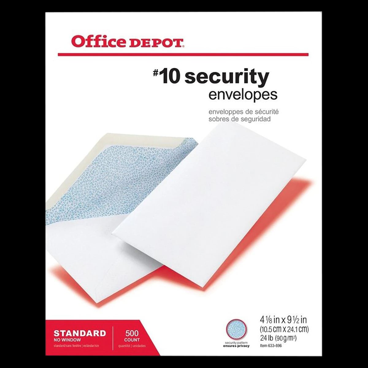 Envelope #10 Security, 4 1/8 in x 9 1/2 in, White, 500/Box