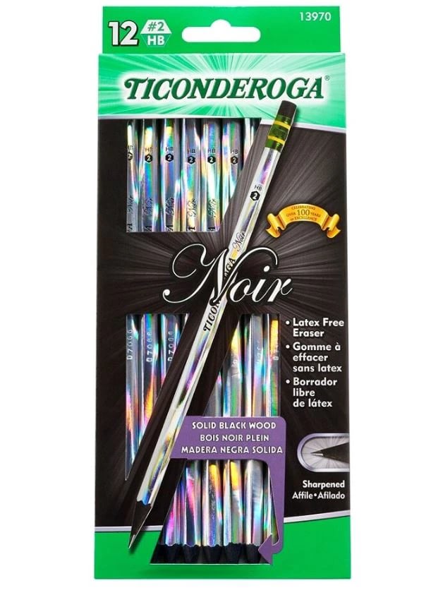 Ticonderoga Noir #2 Pencils, Black Wood, Soft Lead, 12/Pack, 12/Box