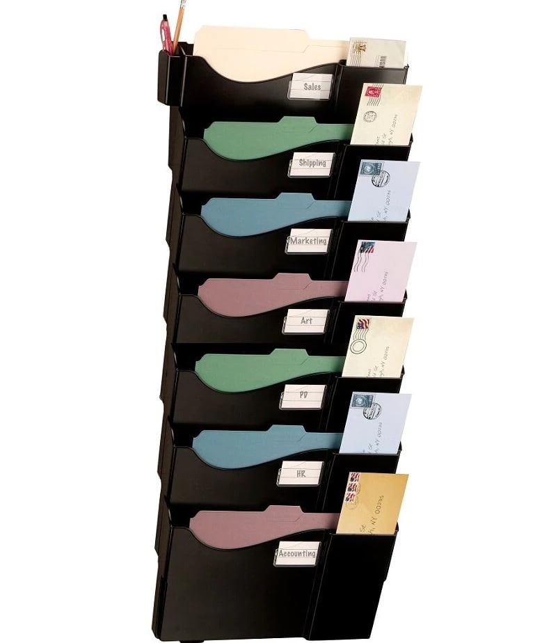 Office Depot Brand Wall File Organizer, 7 Pocket, Letter/Legal Size, Black, Each