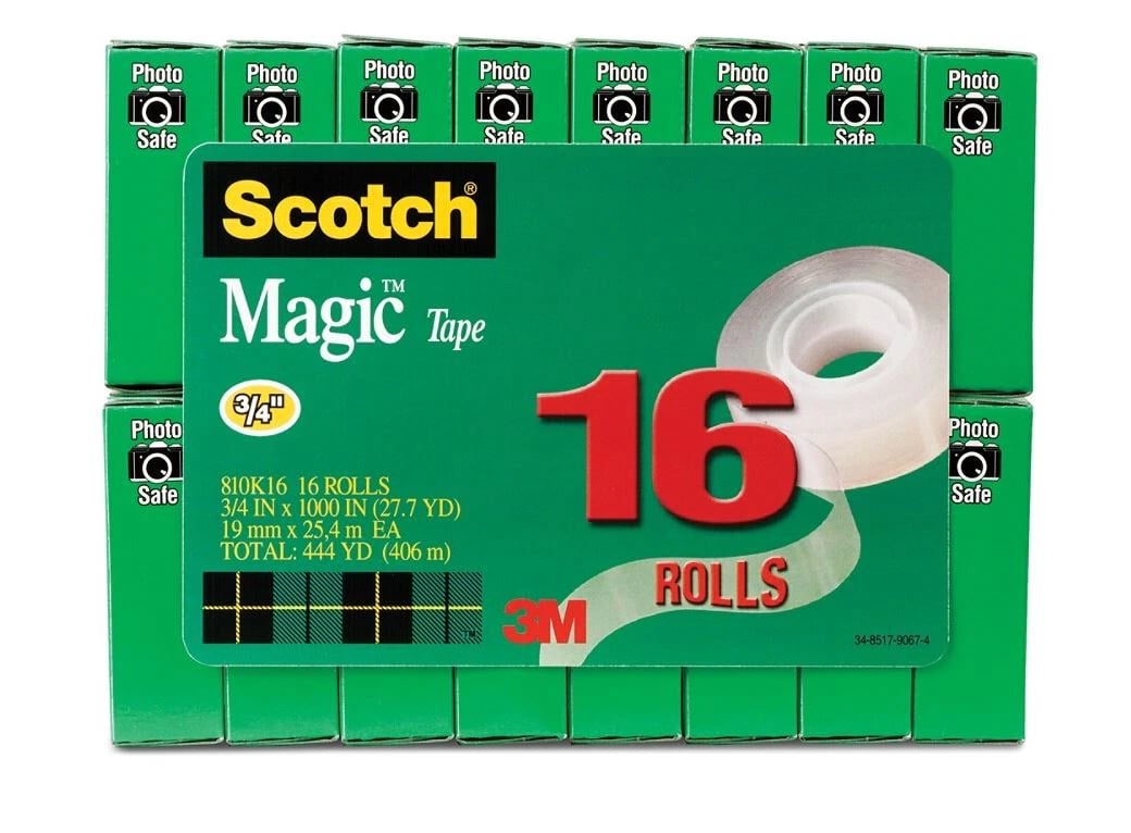 Scotch Magic 810 Tape, 3/4" x 1000", Clear, 16/Pack