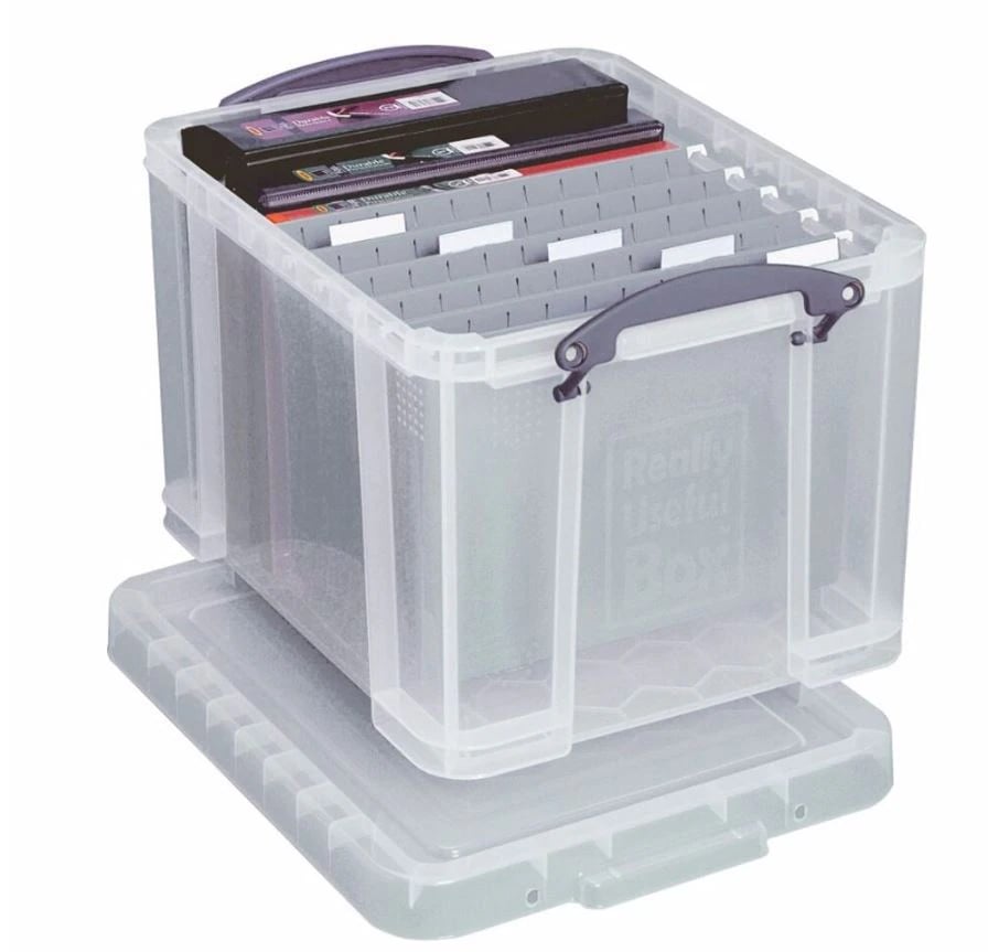 Really Useful Products Tote Letter/Legal Storage Box, 32 Liter, Clear, 19" x 14" x 12"
