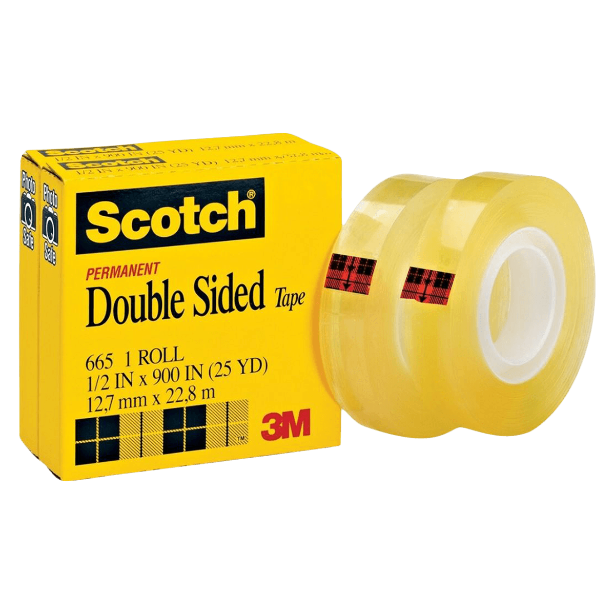 Scotch 665 Permanent Double-Sided Tape, 1/2 in x 900 in, 2/Pack