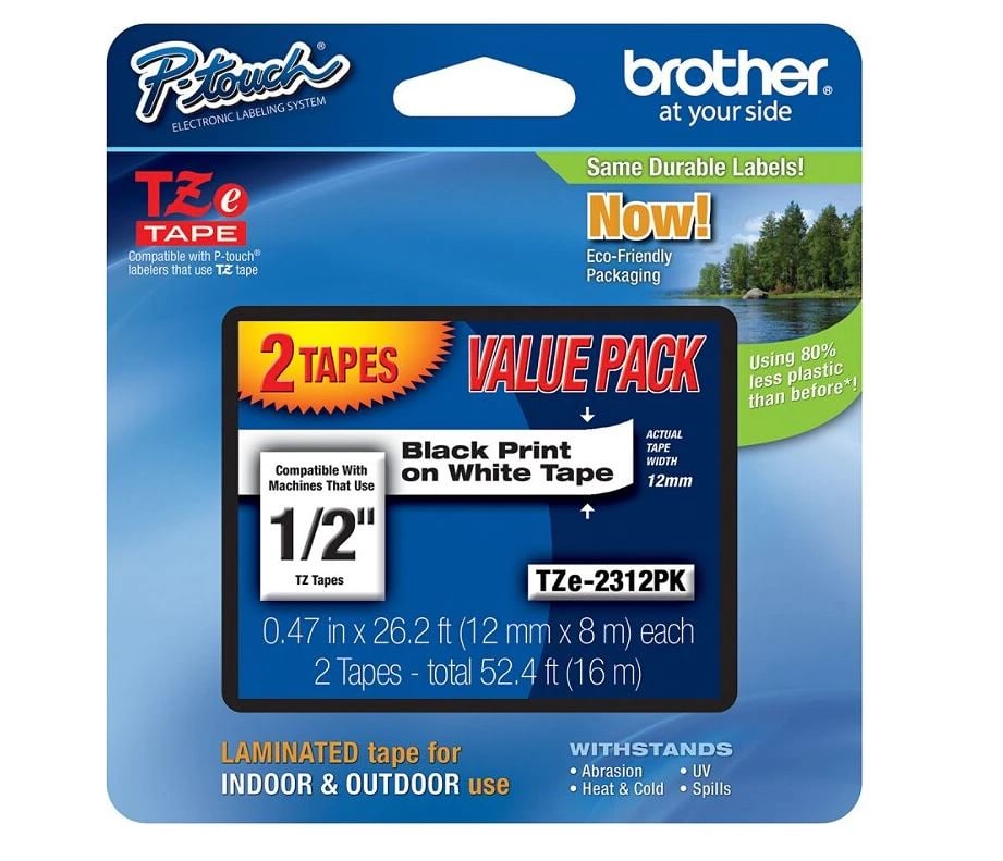Brother TZe-231 Black-On-White Label Tape, 0.5 in x 26.2 ft, 2/Pack