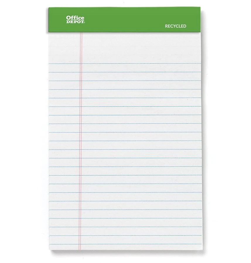 Office Depot Green Jr Perforated Writing Pad, 5" x 8", 50 Sheets, White, 6/Pack