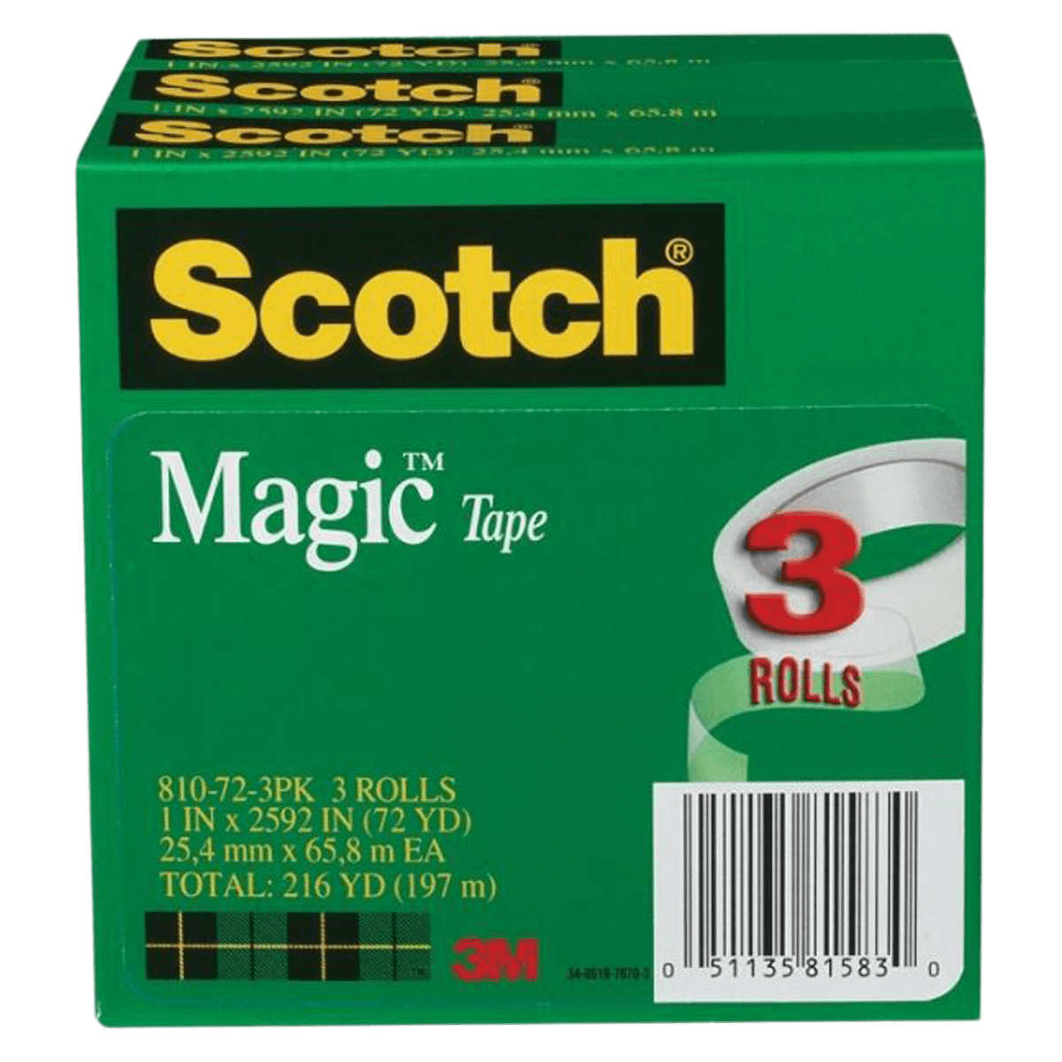 Scotch Magic 810 Tape, 1 in x 216 ft, 3/Pack