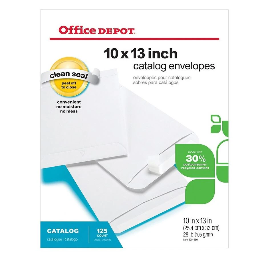 Office Depot Brand 10in x 13in Catalog Envelopes, Clean Seal, White, 125/Box, 01KKB2GYTJ41GRV44A6G31K9TA