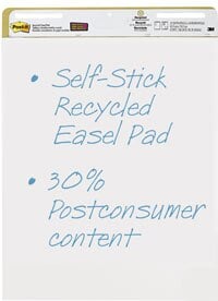 Post-it Self-Stick Easel Pad, Recycled, 25 in x 30 in, White, 30 Sheets, 2/Pack