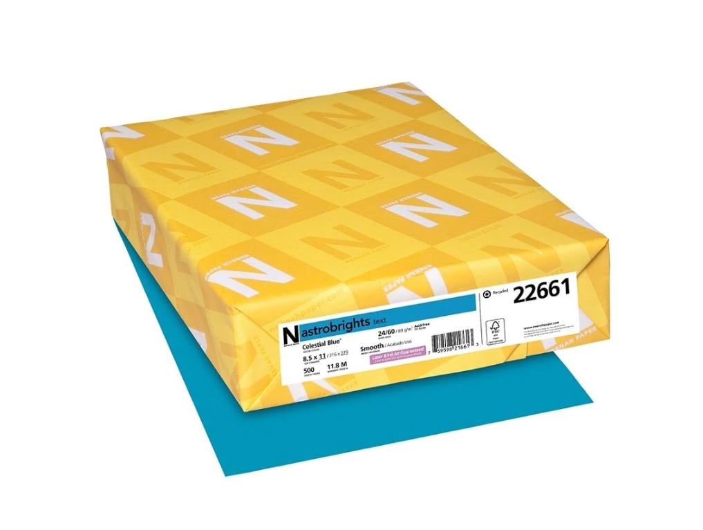 Astrobrights Colored Paper, 8.5 x 11 Inches, 24 lb, Celestial Blue, 500 Sheets per Ream, 500/Package
