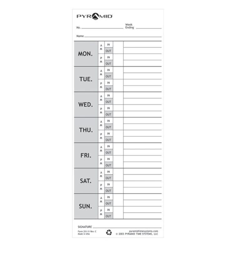 Pyramid Model 1000 Time Cards, 30% Recycled, 100/Pack