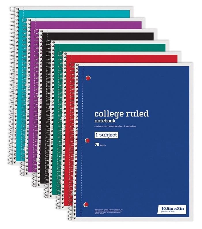 Office Depot Wirebound Notebook, 1 Subject, College Ruled, 70 Sheets, Assorted Colors, 6/Pack