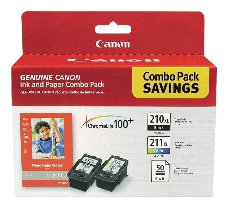 Canon PG-210XL/CL-211XL Ink & Paper Combo Pack, 50-Sheet, 2973B004