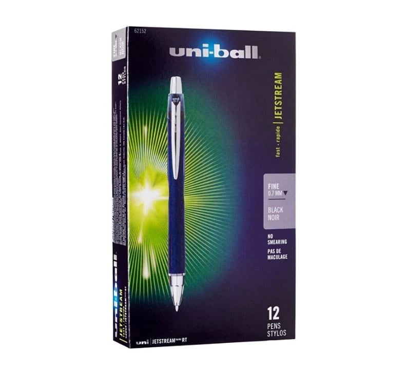 uni-ball Jetstream RT Ballpoint Pen, Fine Point, 0.7mm, Black, 12/Pack