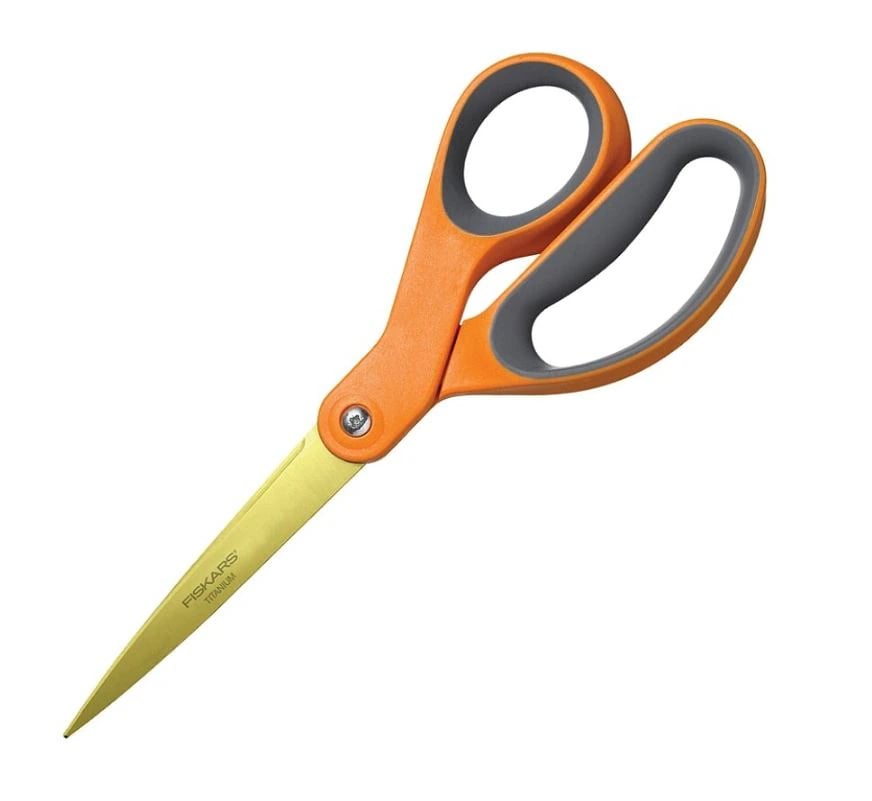 Fiskars Softgrip Titanium Scissors, 8" Pointed, Black/Orange, Each