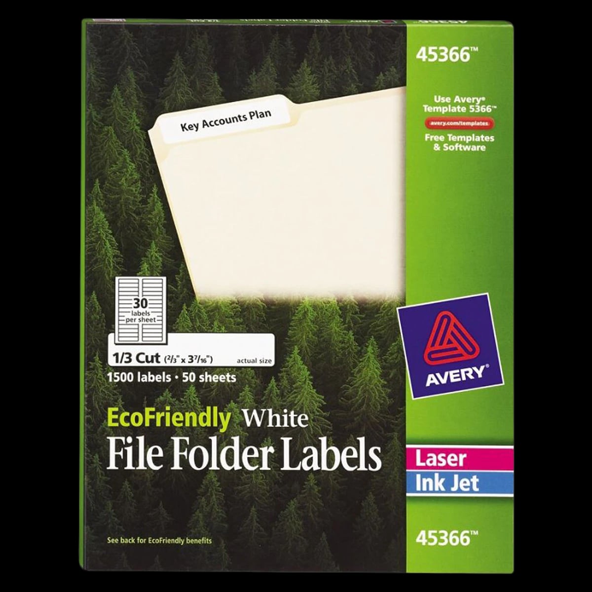 Avery File Folder Labels, Inkjet/Laser, 2/3" x 3-7/16", White, 150/Pack, 1500/Box