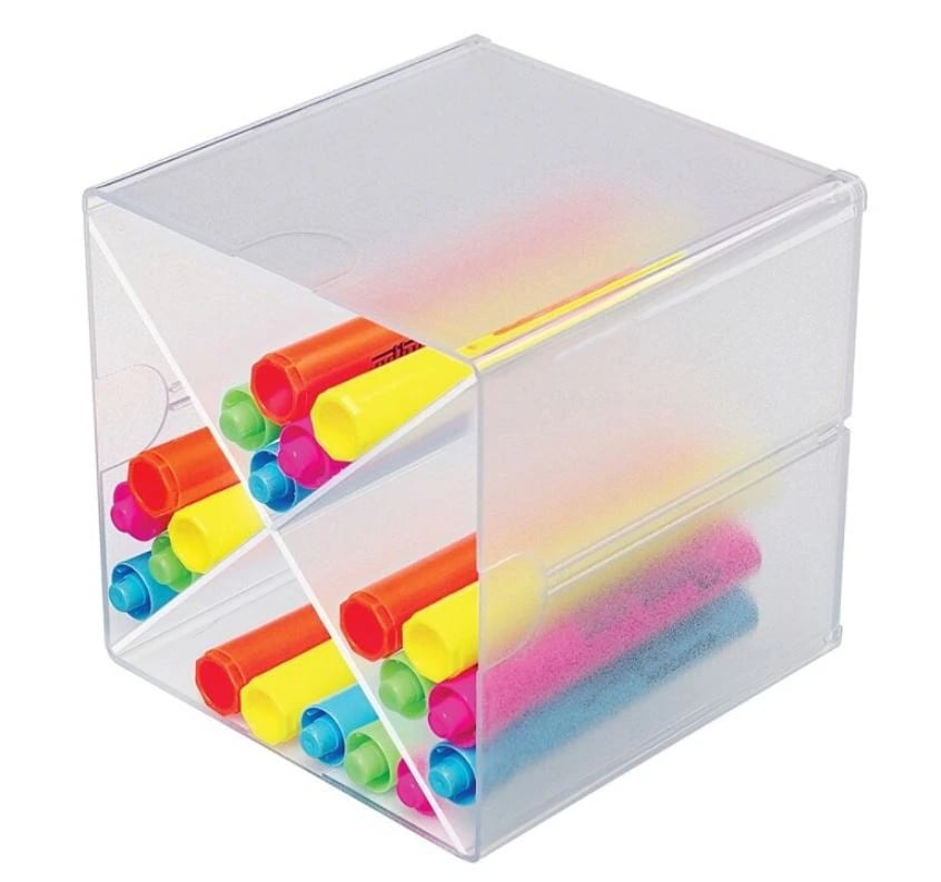 Deflect-O Stackable Cube with X Divider, 6 in x 6 in x 6 in, Clear, Each