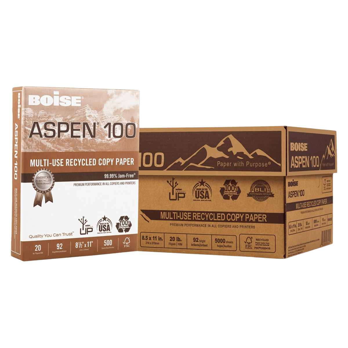 Boise Aspen Multipurpose Paper, 11" x 8.5", White, 500 Sheets/Ream, 10 Reams/Case
