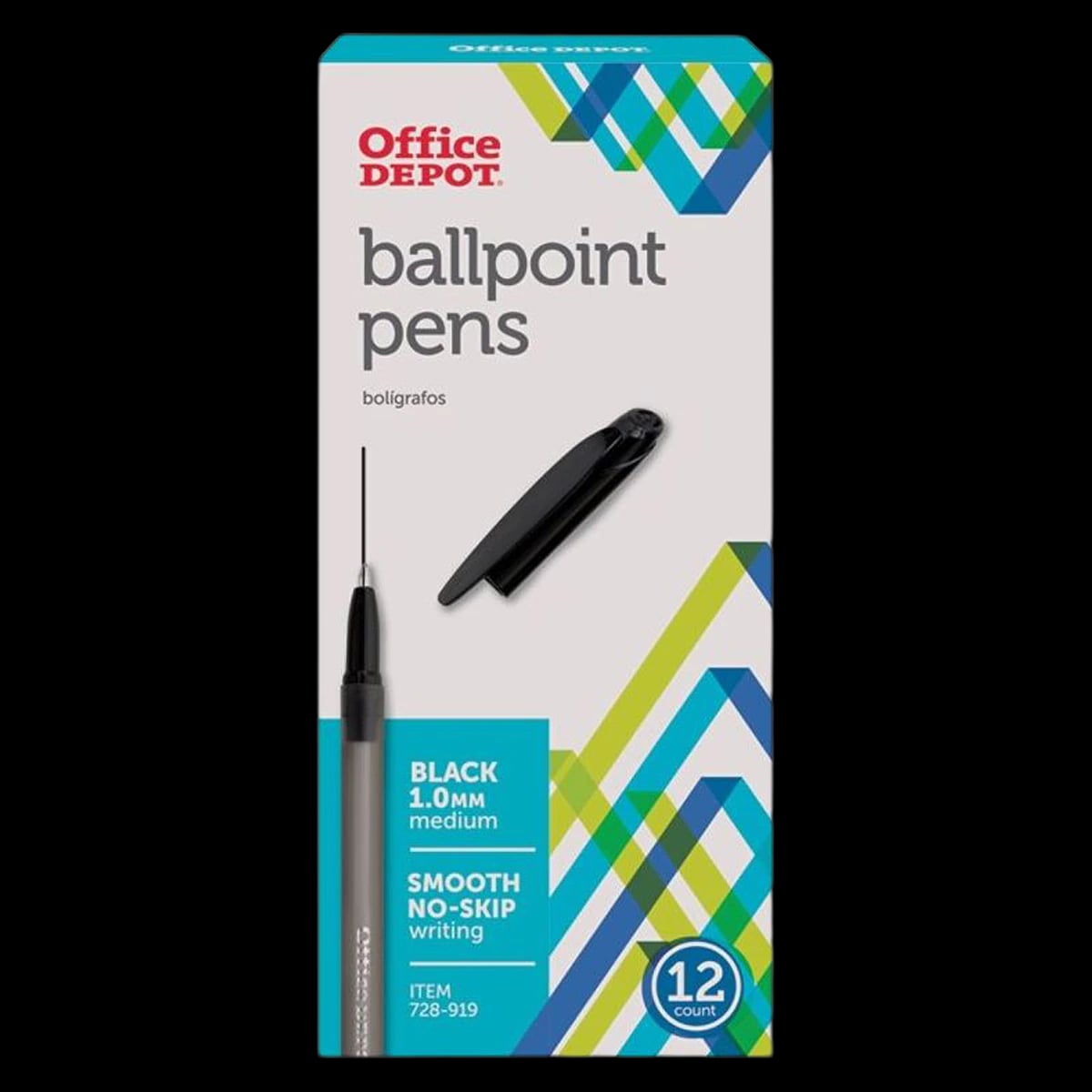 Office Depot Business Services Ballpoint Stick Pens, Medium Point, 1.0 mm, Black, 12/Pack