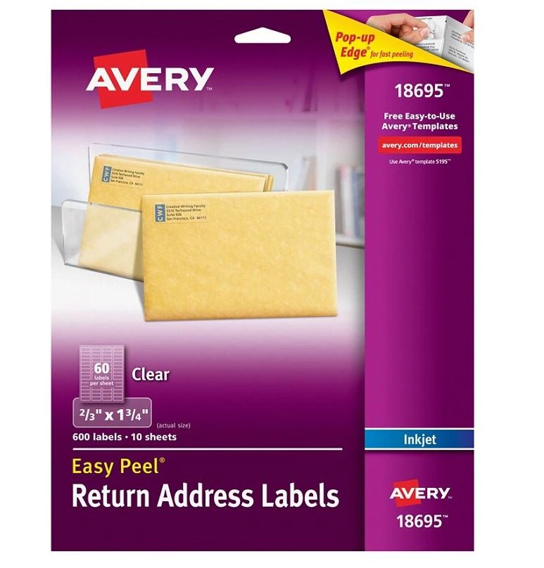 Avery Clear Inkjet Return Address Labels, 2/3 in x 1 3/4 in, 600 per Pack