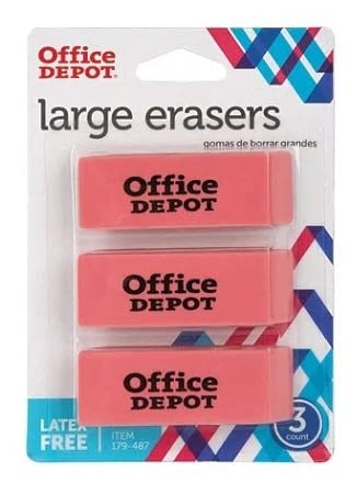 Office Depot Brand Beveled Erasers, Pink, 3/Pack
