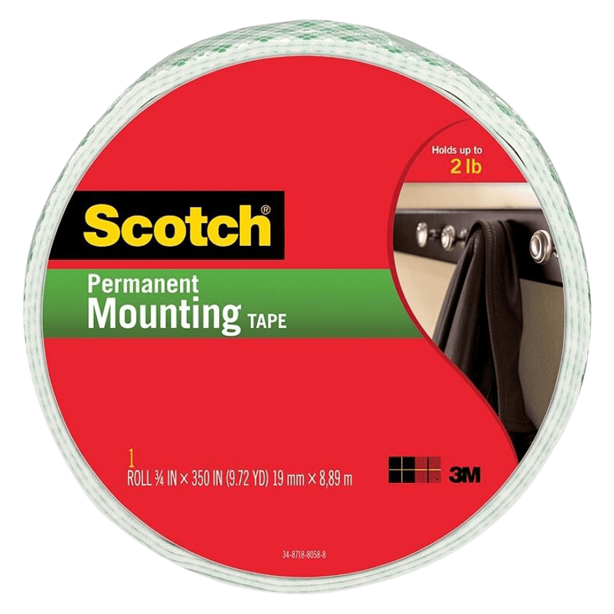 Scotch Permanent Heavy Duty Mounting Tape, 3/4" x 350", Roll