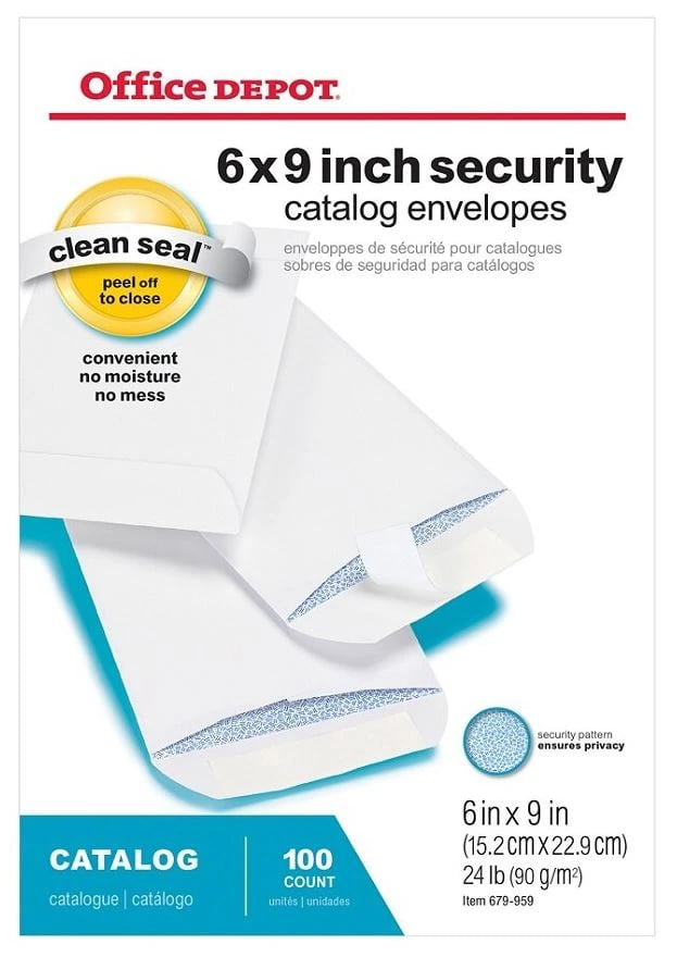 Cenveo Catalog Envelope, Security Tint, 6" x 9", White, 100/Pack, 100/Box
