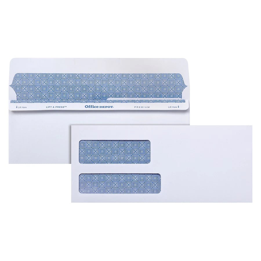 Office Depot Envelope #9 Double Window Lift & Press, White, 3 7/8" x 8 7/8", 500/Box