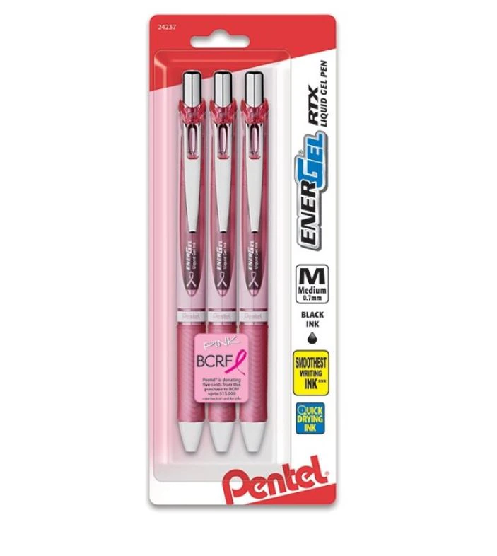 Pentel EnerGel RTX Liquid Gel Pen, Medium Point, 0.7mm, Black, 3/Pack