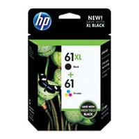 HP 61XL/61 Black and Tri-Color Original Ink Cartridges Combo Pack (CZ138FN), 2/Pack