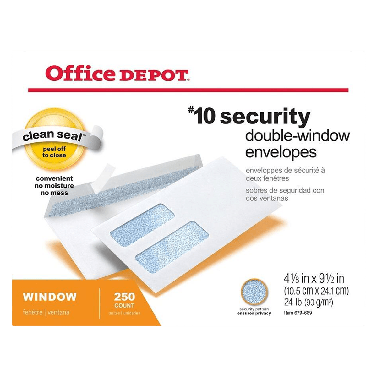 Envelope #10 Security Double-Window, 4.125 x 9.5 in, White, 250/Box