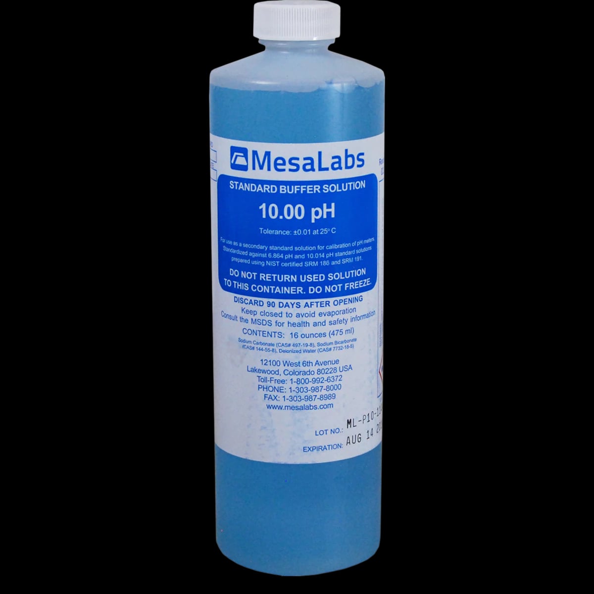 pH Buffer Solution 10.0, 16 oz Bottle