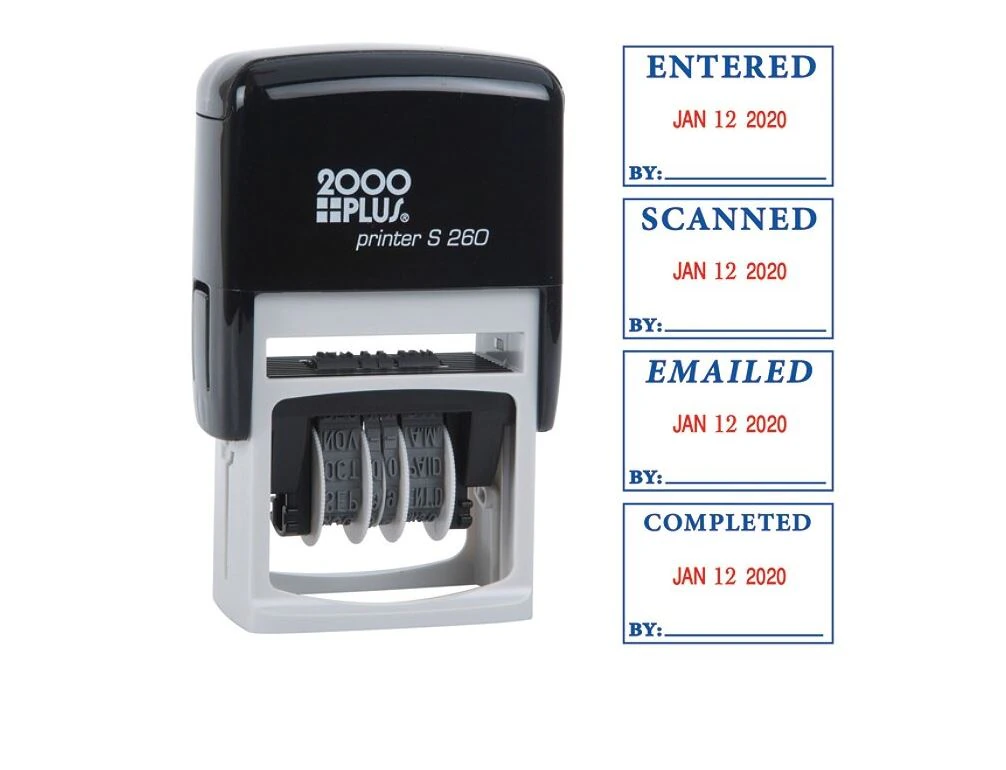 2000 PLUS 4-In-1 Date Stamp, 15/16 in x 1 3/4 in, Blue/Red