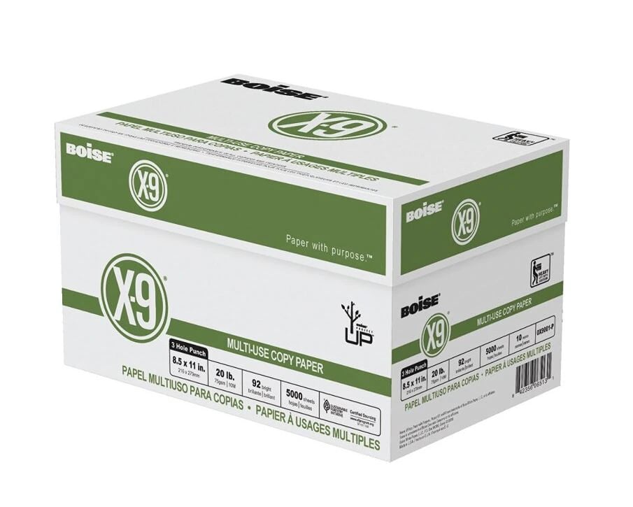 Boise X-9 Multi-Use Copy Paper, Letter Size, 3-Hole Punch, White, 500/Ream, 10/Case