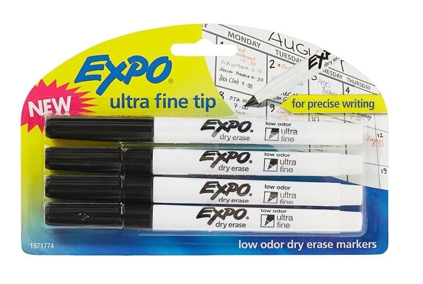 Expo Low-Odor Dry-Erase Markers, Ultra-Fine Point, Black, 4/Pack