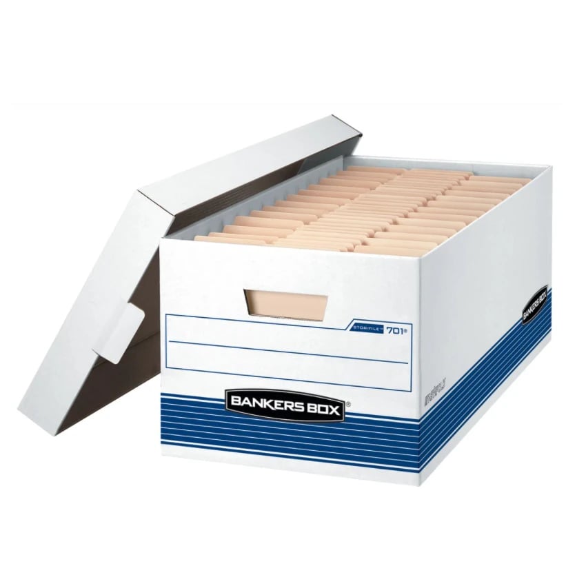 Bankers Box Stor/File Storage Box, Lift-Off Lid, Letter Size, 24x12x10, White/Blue, 4/Pack