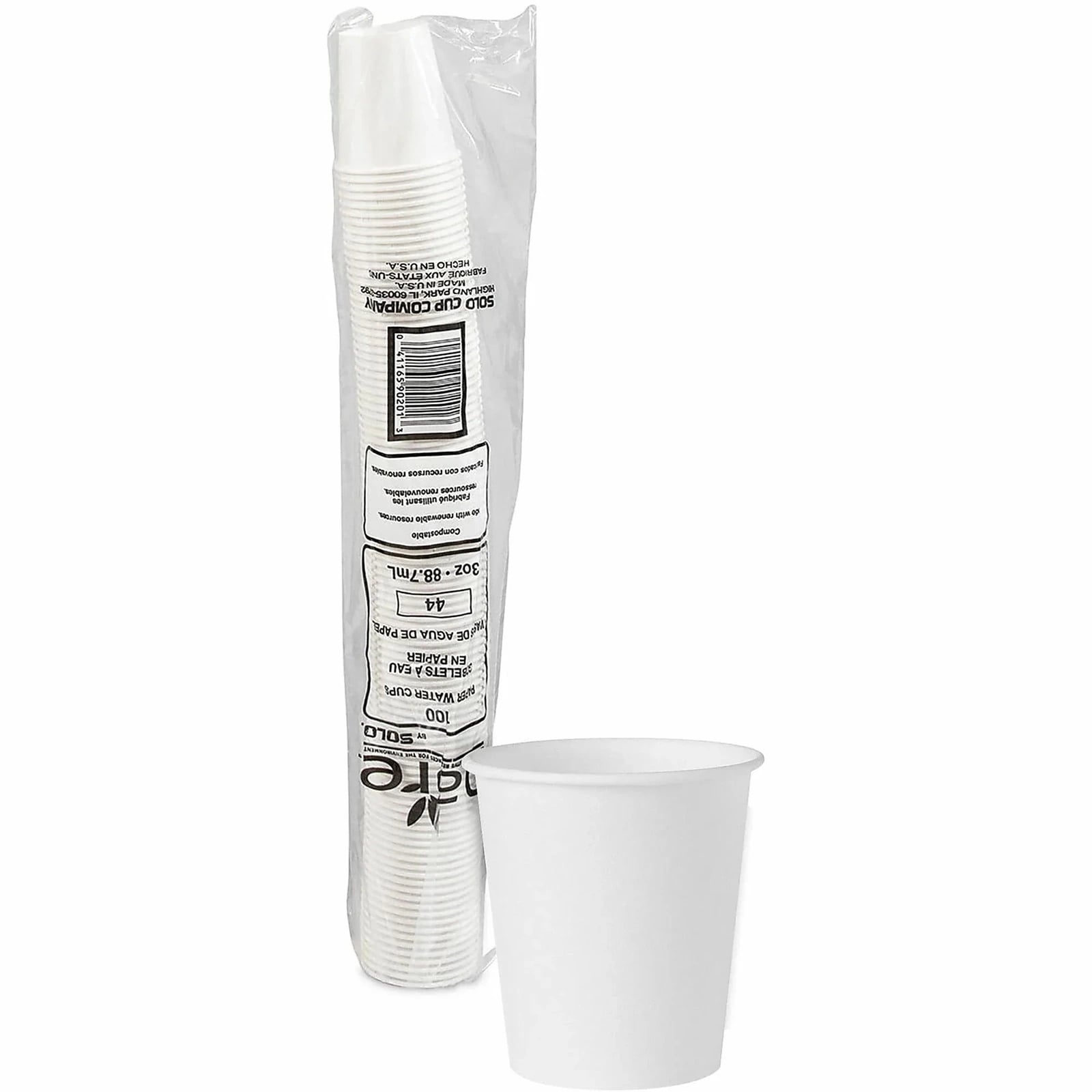 Solo Treated Paper Water Cup, 3 oz, White, 100/Box