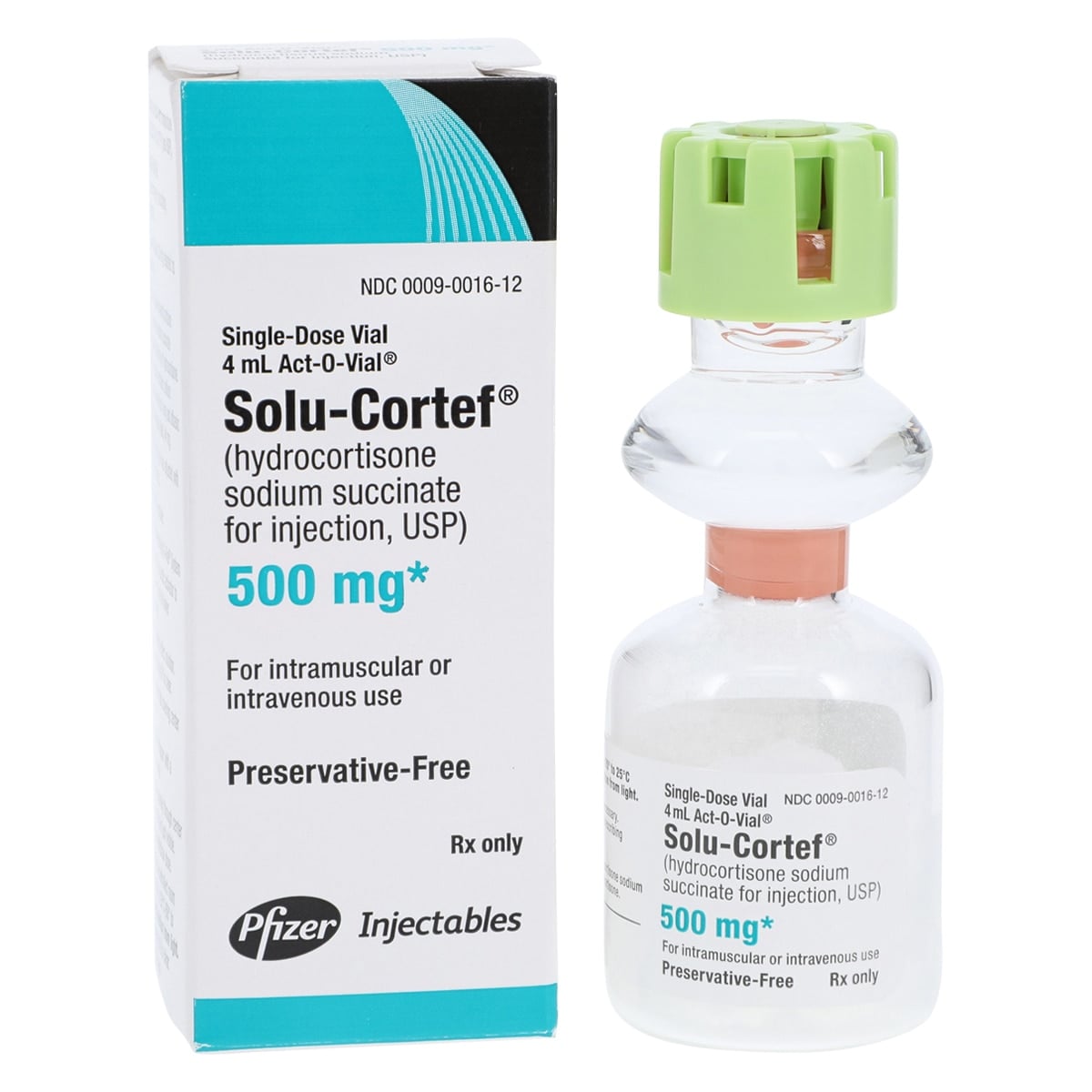 Solu-Cortef Act-O-Vial Injection, 500mg, Powder-Free, Single Dose Vial, 4mL