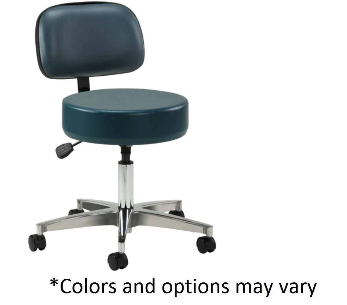 Clinton Industries Premier Series Pneumatic Exam Stool, 5-Leg with Backrest, 250 lb Capacity