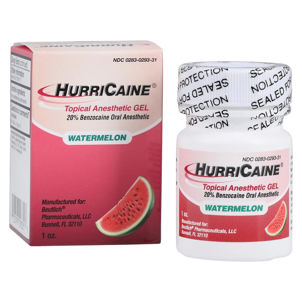 HurriCaine Topical Anesthetic Gel, 20% Benzocaine, Watermelon, 1 oz Jar