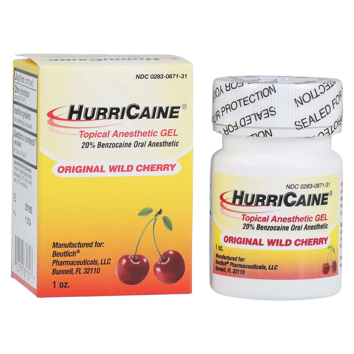 HurriCaine Topical Anesthetic Gel, 20% Benzocaine, Wild Cherry, 1 oz Jar