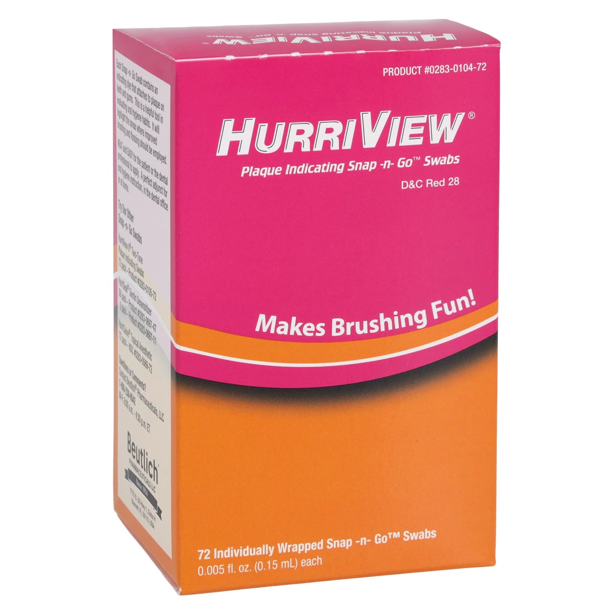 HurriView Plaque Indicating Snap-N-Go Swabs, Disclosing Solution, 0.15 mL, Individually Wrapped, Red, 72/Box