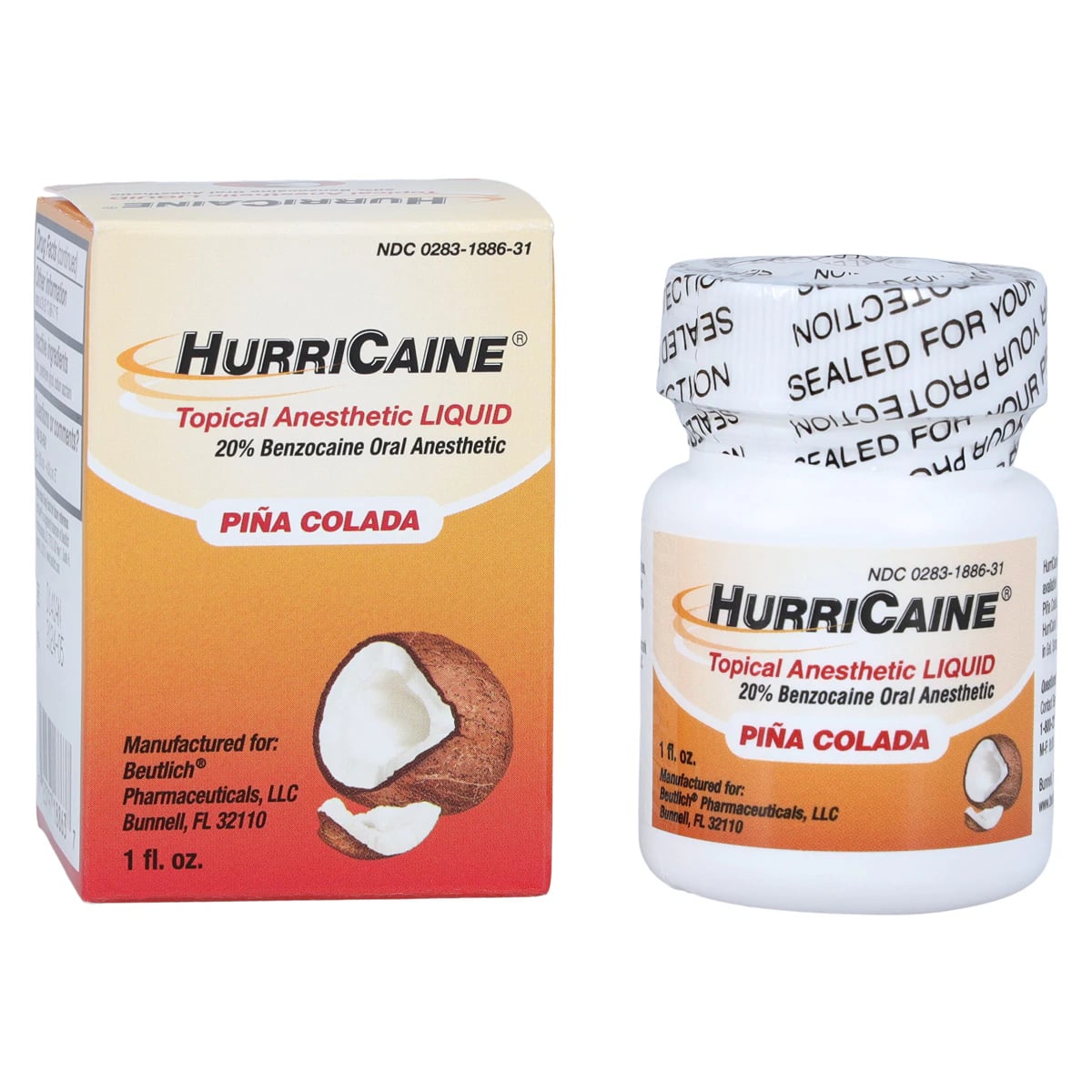 HurriCaine Topical Anesthetic Liquid, Pina Colada, 20% Benzocaine, 1 oz Jar
