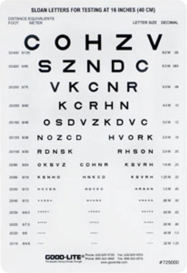 Good-Lite Sloan LEA Near Vision Card, Plastic, 16" Testing Distance