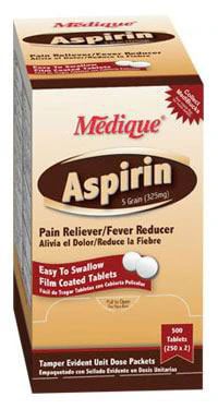 Medique Aspirin Tablets 325mg, Unit Dose Packets, 100 Packets of 2 Tablets per Box