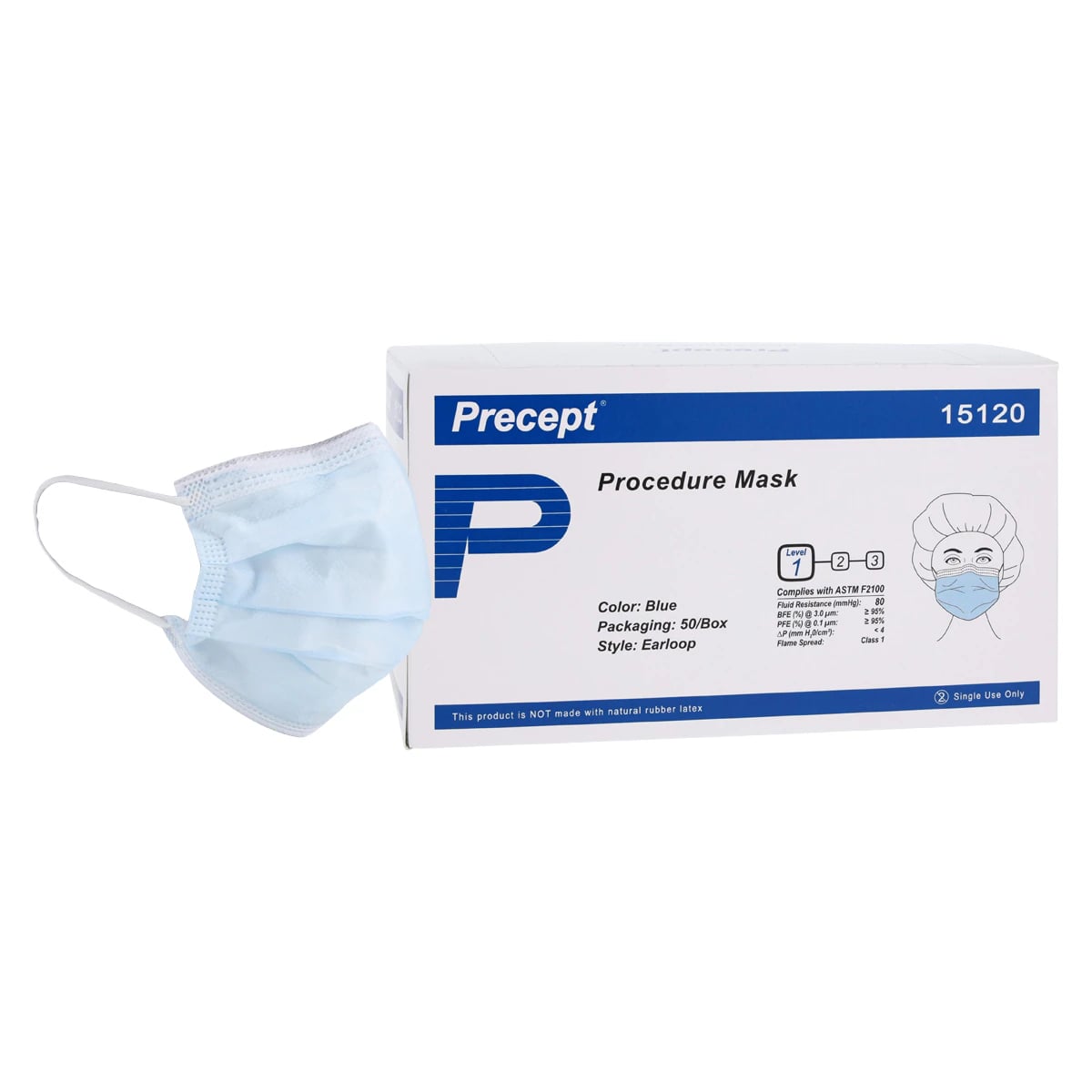 Aspen Surgical Procedure Mask, ASTM Level 1, Blue, Disposable, Non-Latex, 50/Box
