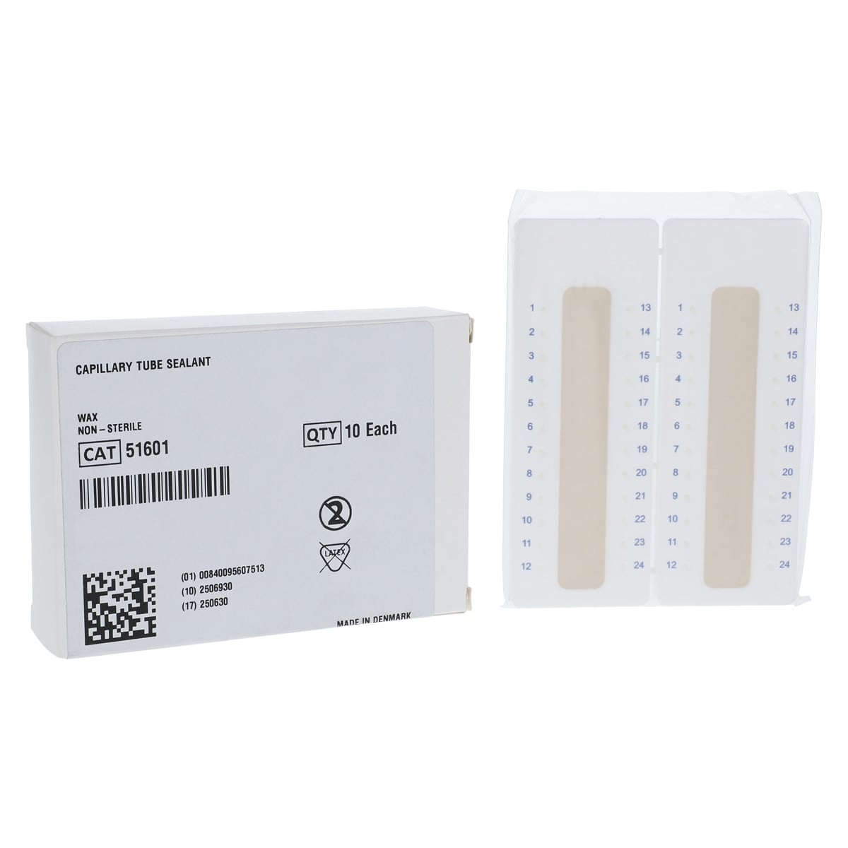 Globe Scientific Capillary Tube Tray with Sigillum Wax Sealant, 24 Place, White, Non-Sterile, Numbered, 10/Box, 51601
