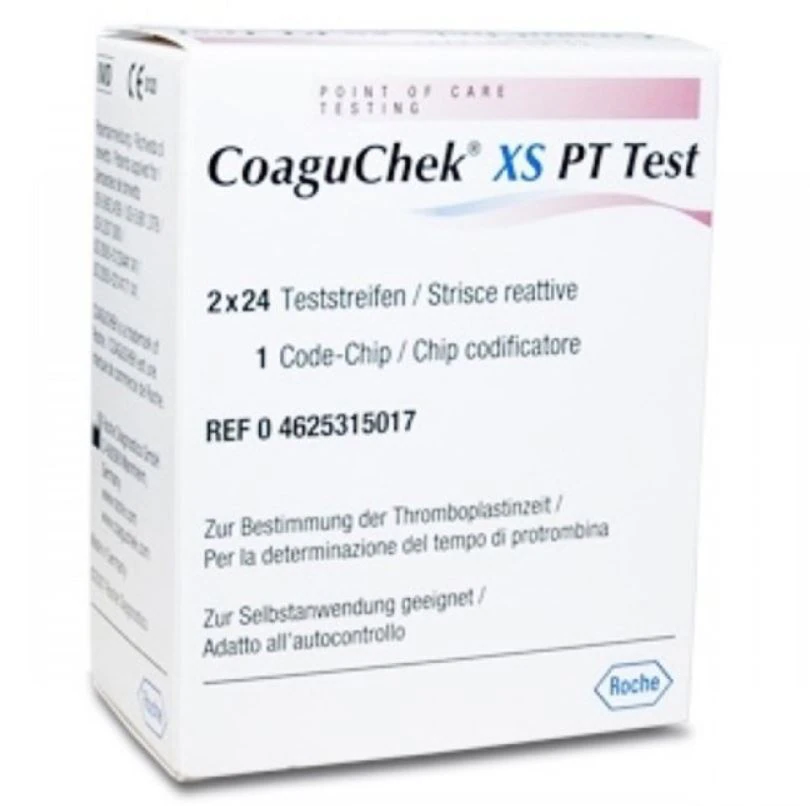 Roche CoaguChek XS PT/INR Test Strips, 2x24 Count (48 Strips/Box)