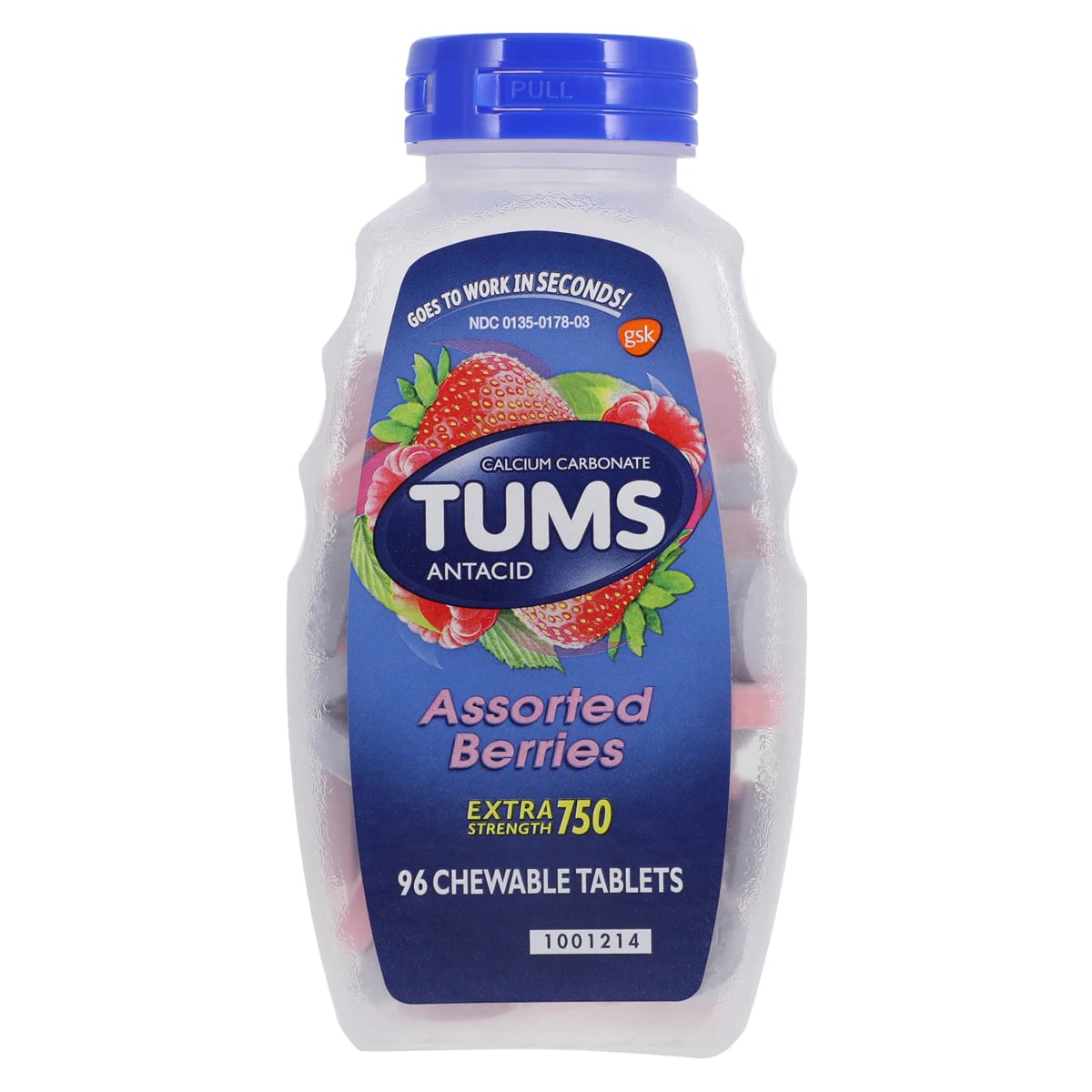 Tums-EX Antacid Chewable Tablets, 750mg, Assorted Berries, 96/Bottle