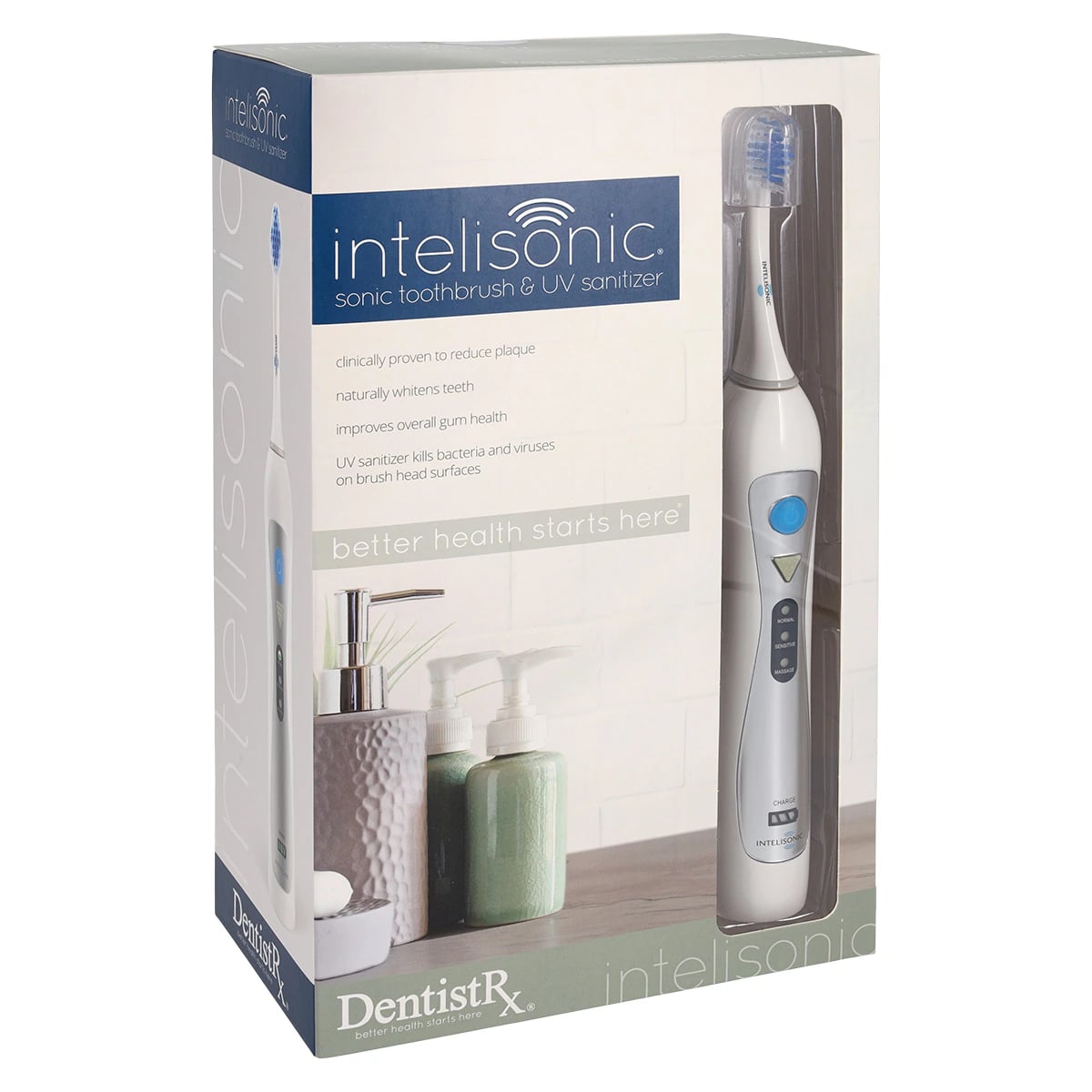 InteliSonic Sonic Toothbrush and UV Sanitizer, Rechargeable, 3 Modes, with 2 Brush Heads and Travel Case