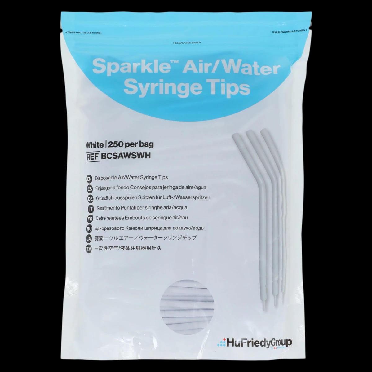 Crosstex Sparkle Disposable Air/Water Syringe Tips, White, 250/Bag, BCSAWSWH
