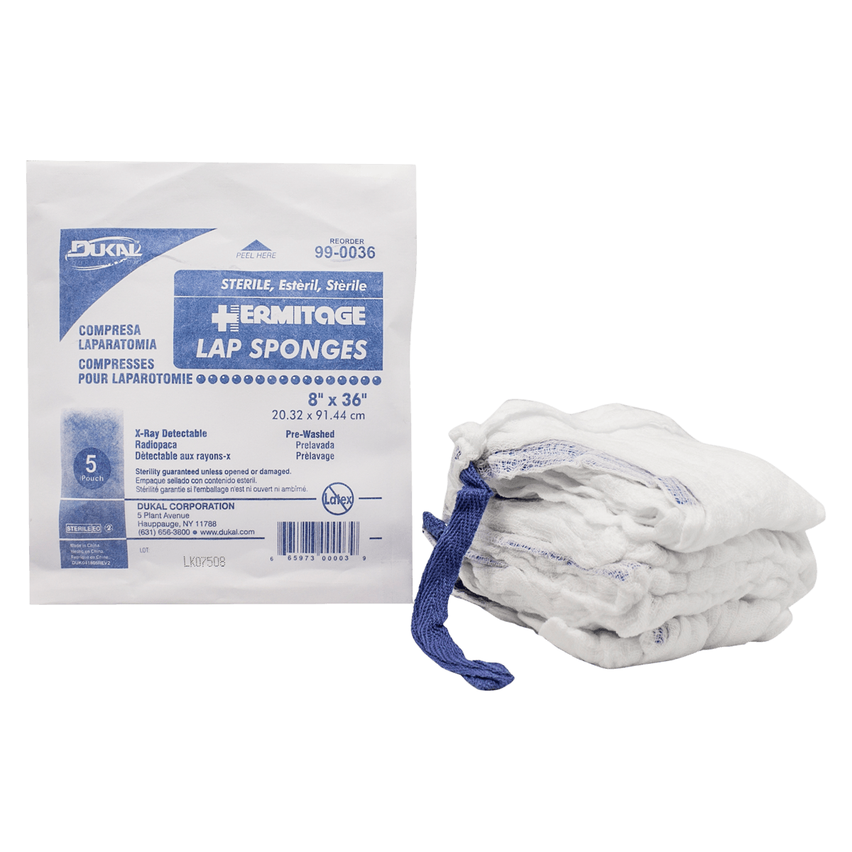 Dukal Pre-Washed Laparotomy Sponge, 8x36", Sterile, X-Ray Detectable